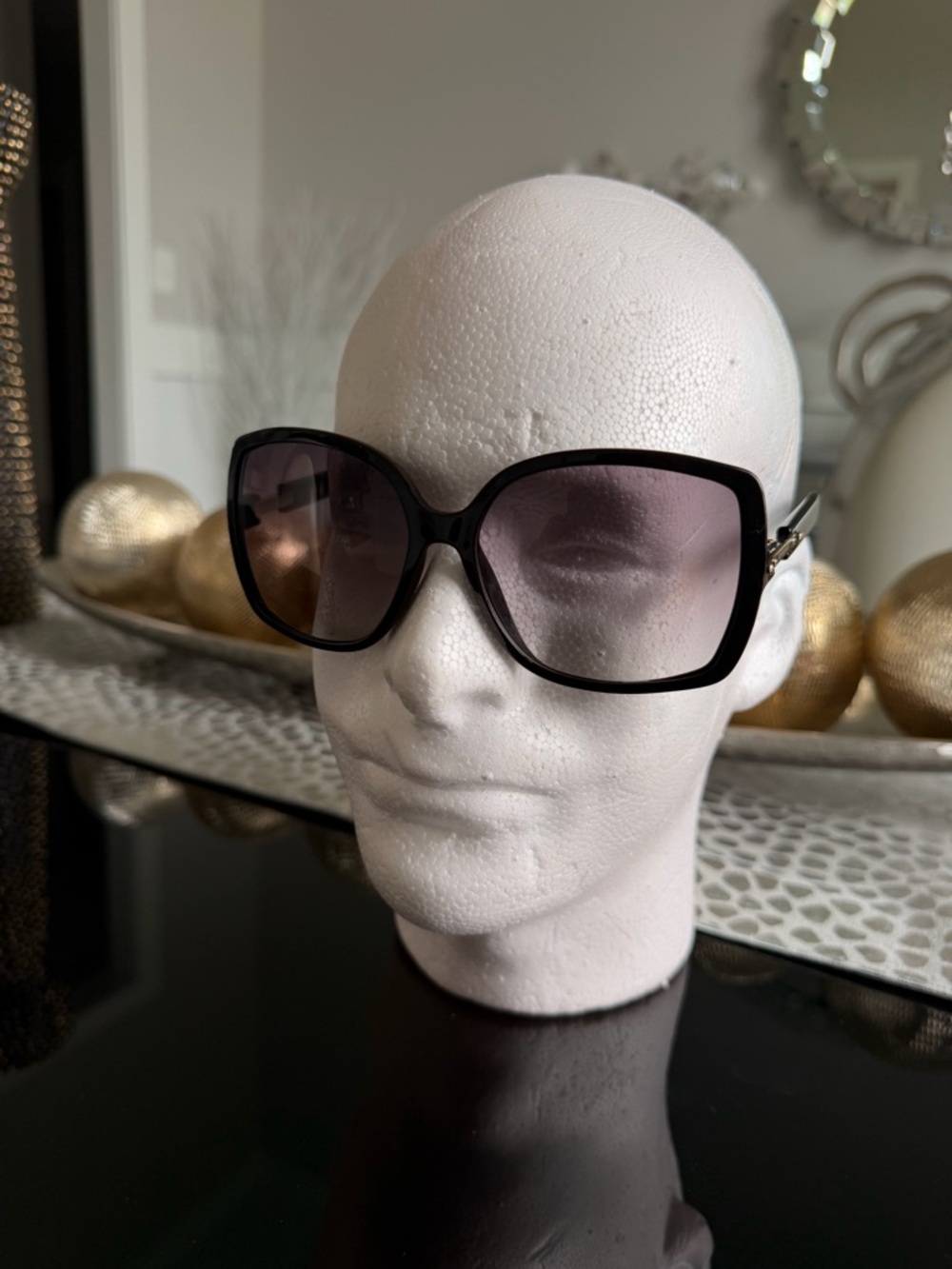 Yves Saint Laurent Black Oversized Women's Sunglasses with Gradient Lenses